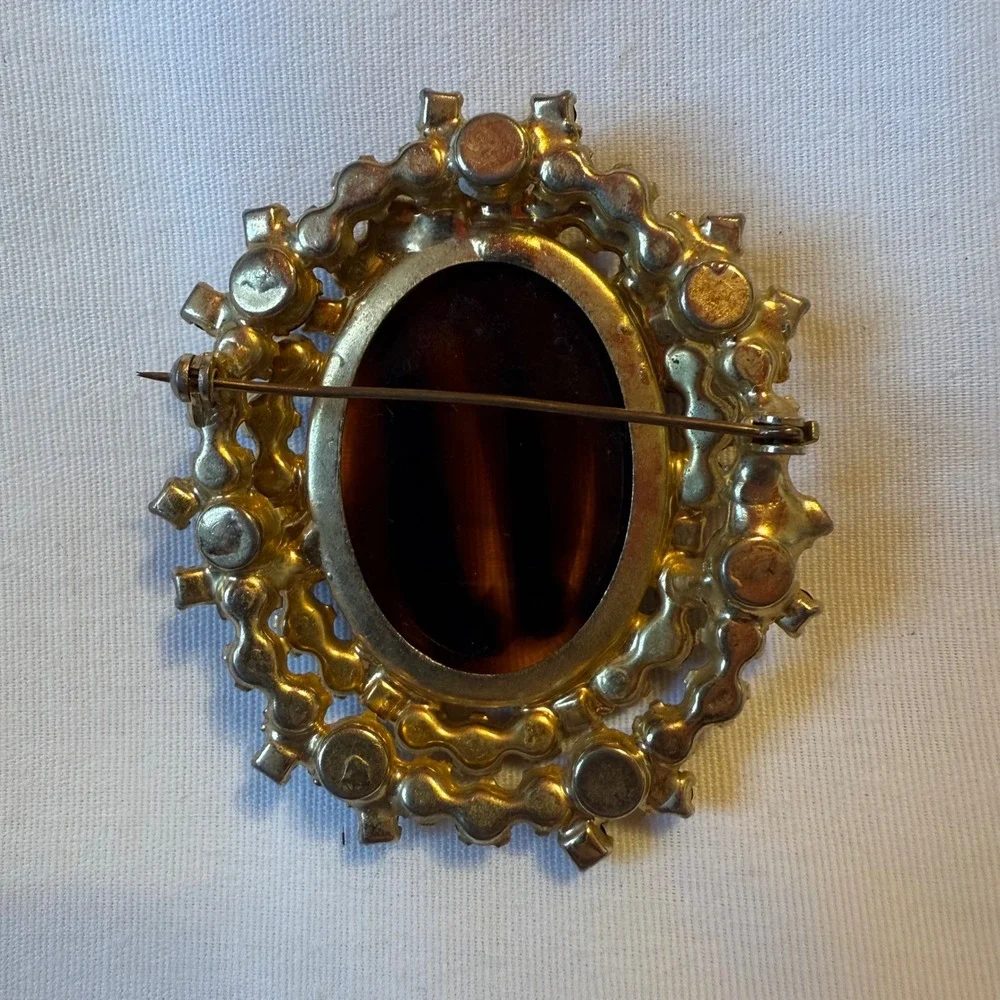 Vintage Juliana Tortoise Shell Colored Glass Rhinestone‎ Brooch Pendant